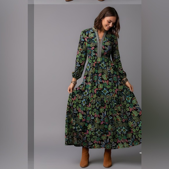 Boho Floral Print Lantern Sleeve Dress - Picture 3 of 8